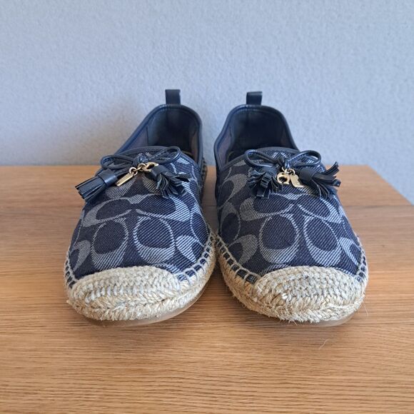 COACH Carson Espadrille Flats 8.5 Women’s Slip-On Shoes Denim Blue Logo Comfort - Picture 5 of 13